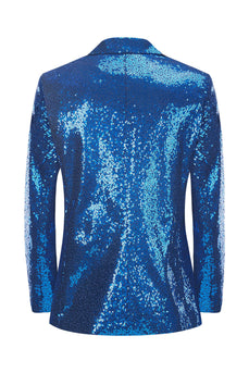 Men's Royal Blue Sparkly Sequin Peak Lapel Formal Blazer