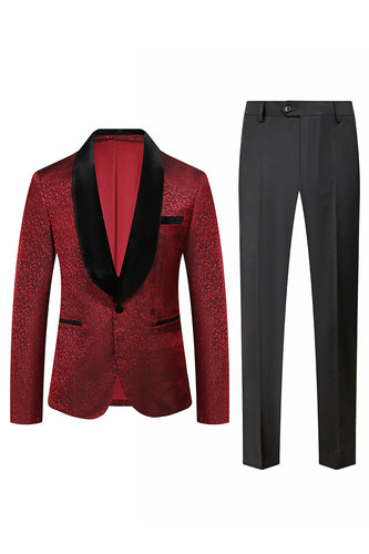 Red Jacquard 2 Piece Men's Formal Suits