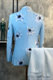 Light Blue Floral Peak Lapel 2 Piece Men's Suits