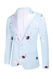 Light Blue Peak Lapel 2 Piece Floral Men's Formal Suits