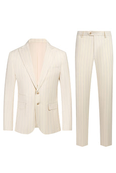 White 3 Piece Pinstriped Men Formal Suits