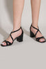 Load image into Gallery viewer, Black Cross Strappy Block Heels Sandals