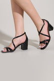 Black Cross Strappy Block Heels Sandals