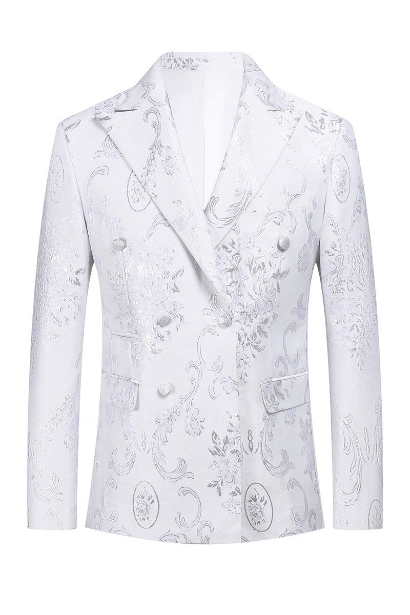 Load image into Gallery viewer, White Floral Jacquard Peak Lapel Men Formal Suits