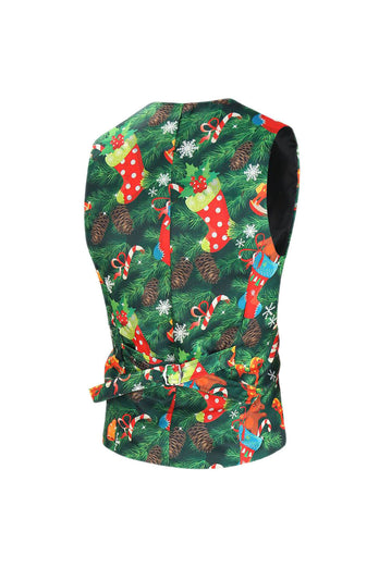 Green Printed 3 Piece Notched Lapel Christmas Men's Suits
