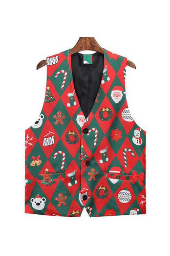 Red Santa Claus Print Men's Christmas Suit Vest