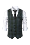 Dark Brown Striped Single Breasted Men's Retro Suit Vest