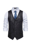 Brown V-Neck Suede Single-Breasted Men's Casual Vest