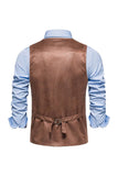 Brown V-Neck Suede Single-Breasted Men's Casual Vest