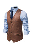 Brown V-Neck Suede Single-Breasted Men's Casual Vest