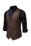 Brown V-Neck Suede Single-Breasted Men's Casual Vest