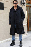 Brown Open Front Faux Fur Long Men Coat