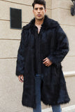 Brown Open Front Faux Fur Long Men Coat