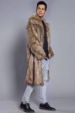 Brown Open Front Faux Fur Long Men Coat