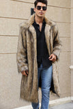 Brown Open Front Faux Fur Long Men Coat