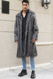 Brown Open Front Faux Fur Long Men Coat