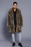 Brown Lapel Neck Long Men Faux Fur Coat