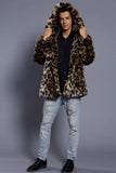 Brown Open Front Lapel Neck Long Faux Fur Men Coat