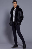 Black Lapel Neck Cropped Faux Fur Men Coat