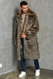 Brown Lapel Neck Long Faux Fur Men Coat