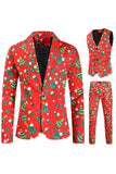 Men's Christmas Printed Red 3-Piece One Button Party Suits