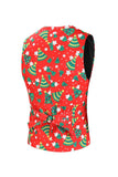 Men's Christmas Printed Red 3-Piece One Button Party Suits