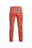 Men's Christmas Printed Red 3-Piece One Button Party Suits