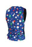 Men's Blue Christmas Printed 3-Piece One Button Party Suits