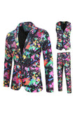 Men's Christams Printed Colorful 3-Piece One Button Party Suits