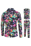 Men's Christams Printed Colorful 3-Piece One Button Party Suits