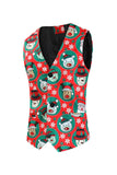 Notched Lapel One Button Santa Claus Printed Red Men's Suits