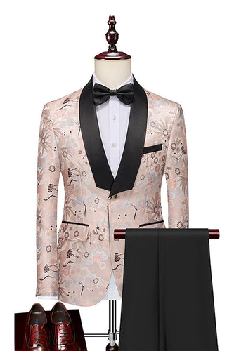 Light Khaki Jacquard Shawl Lapel 2 Piece Men's Formal Suits