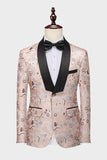 Light Khaki Jacquard Shawl Lapel 2 Piece Men's Formal Suits