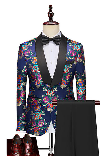 Navy Flower Jacquard 2 Piece Men's Formal Suits