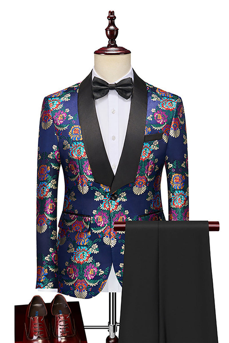 Load image into Gallery viewer, Navy Flower Jacquard 2 Piece Men&#39;s Formal Suits