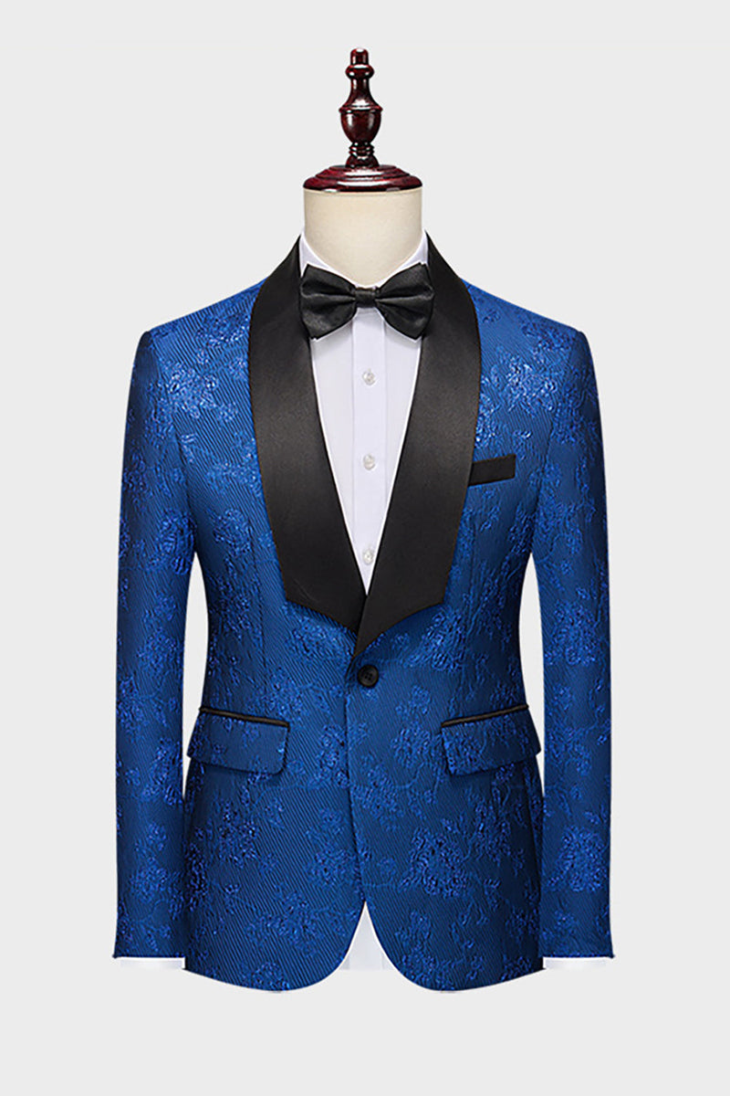 Zapaka Royal Blue Shawl Lapel Jacquard 2 Piece Men Formal Suits – ZAPAKA AU