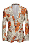 Pink Flower Jacquard Notched Lapel Men's Blazer