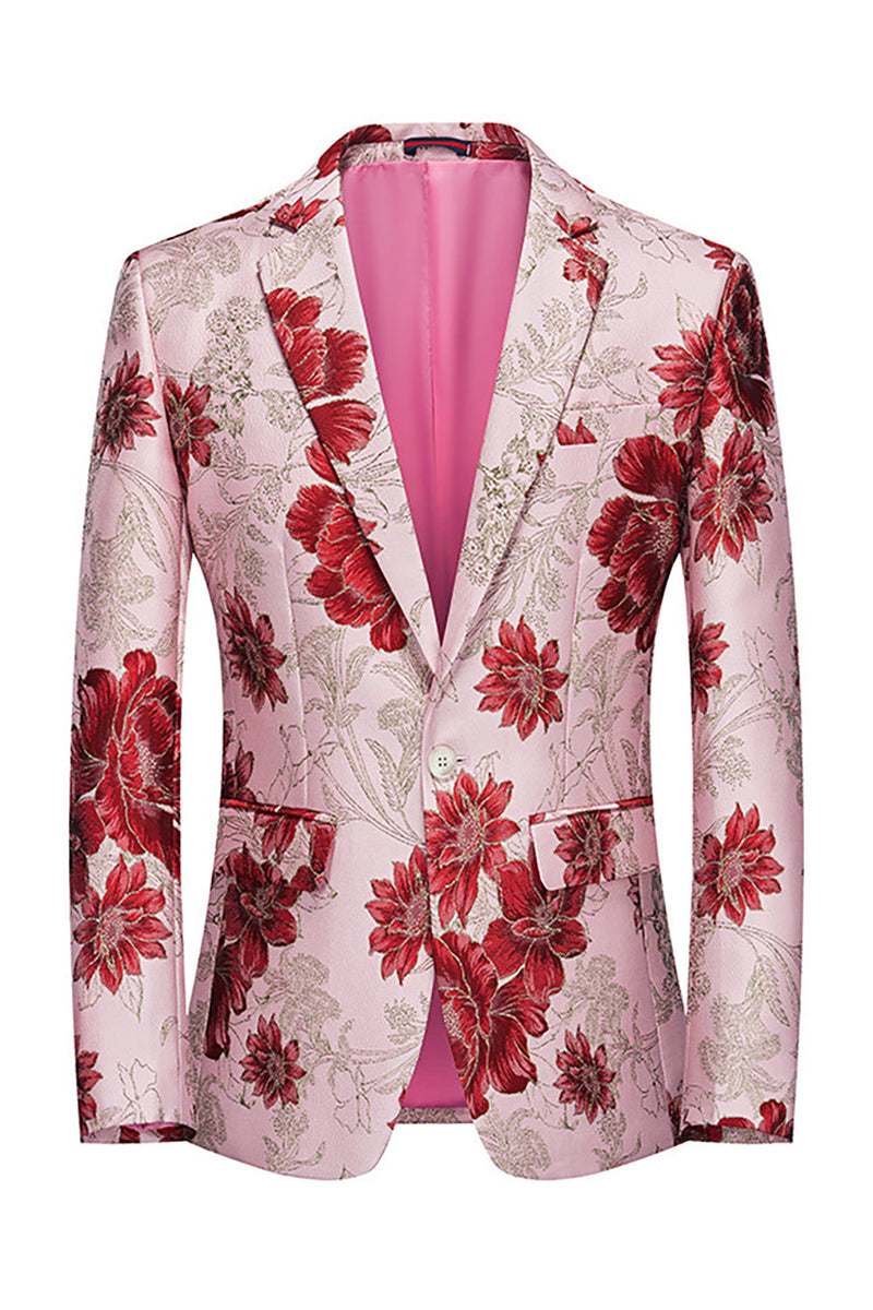 Load image into Gallery viewer, Pink Flower Jacquard Notched Lapel Men&#39;s Blazer