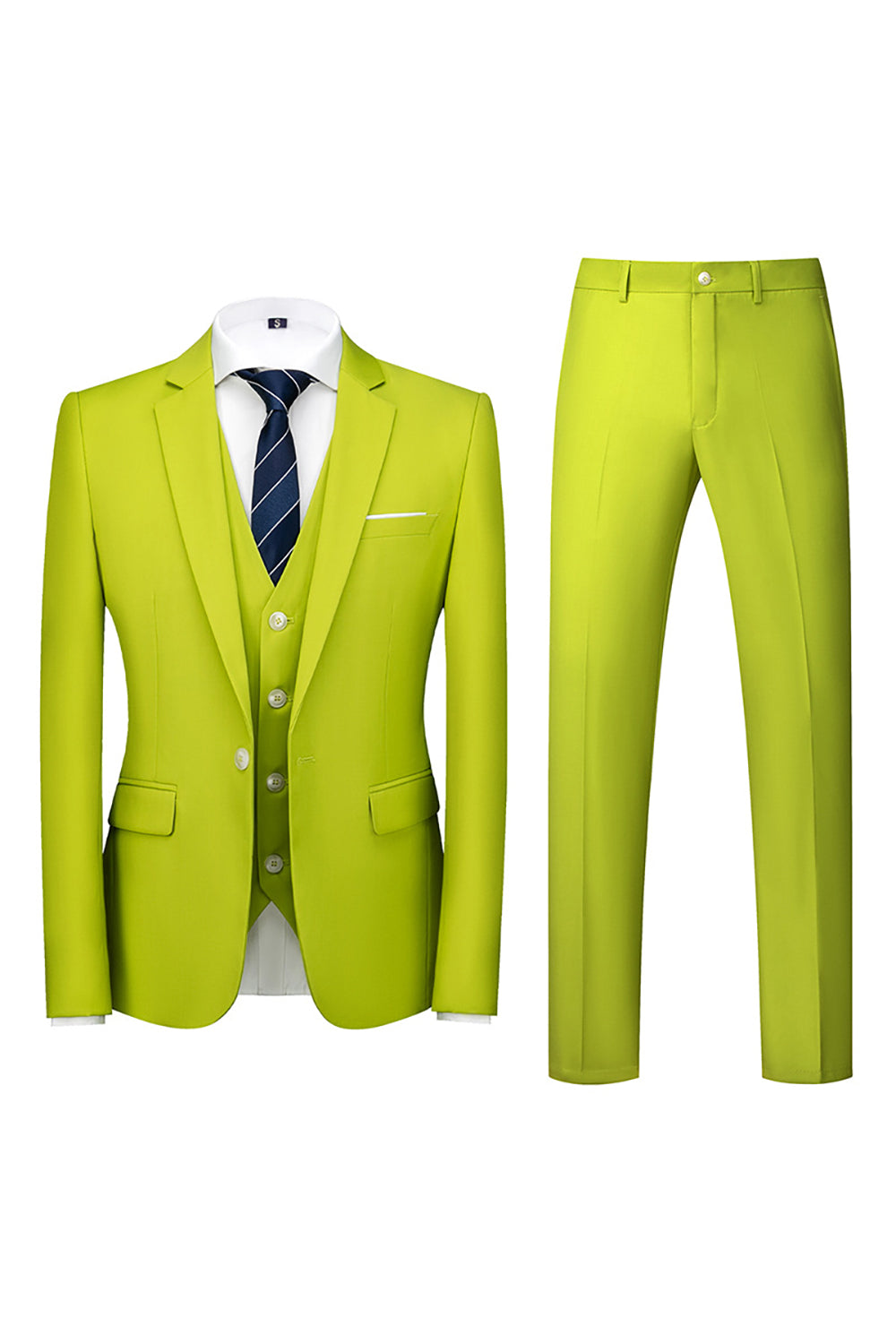 3 Piece Notched Lapel Green Men's Formal Suits