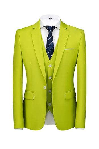 3 Piece Notched Lapel Green Men's Formal Suits