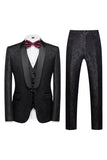 Black 3 Piece Jacquard Shawl Lapel Men's Formal Suits