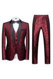 Black 3 Piece Jacquard Shawl Lapel Men's Formal Suits