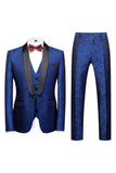 Black 3 Piece Jacquard Shawl Lapel Men's Formal Suits