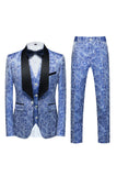 Light Blue Lapel Jacquard 3 Piece Men's Formal Suits