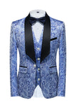 Light Blue Lapel Jacquard 3 Piece Men's Formal Suits