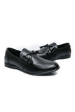 Black Leather Slip-On Fringe Men's Shoes