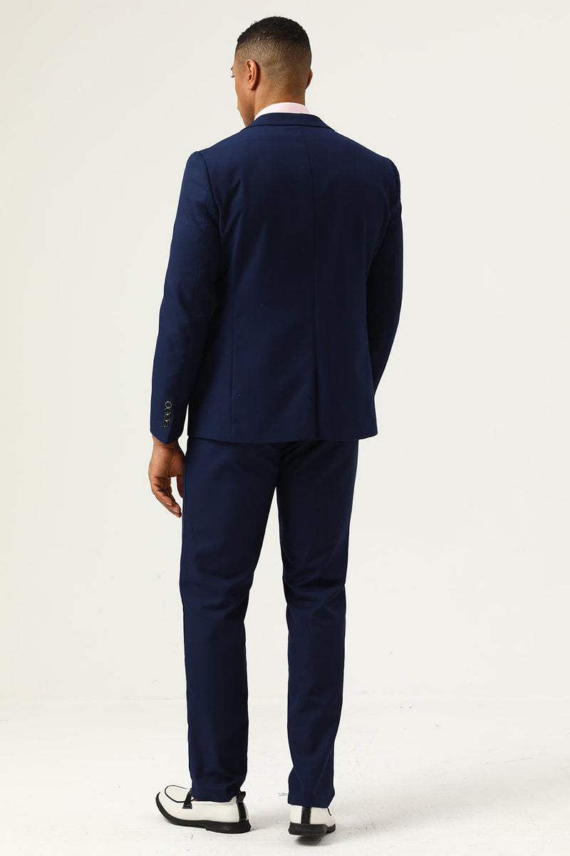 Load image into Gallery viewer, 3 Pieces Navy Blue Slim Fit Casual Tuxedo Suits
