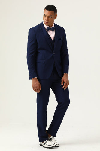 3 Pieces Navy Blue Slim Fit Casual Tuxedo Suits