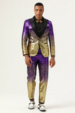 Men's 2 Piece Ombre Sequins Purple Slim Fit Notched Lapel Formal Suits