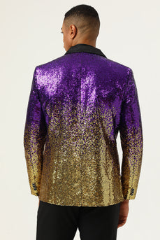 Men's 2 Piece Ombre Sequins Purple Slim Fit Notched Lapel Formal Suits